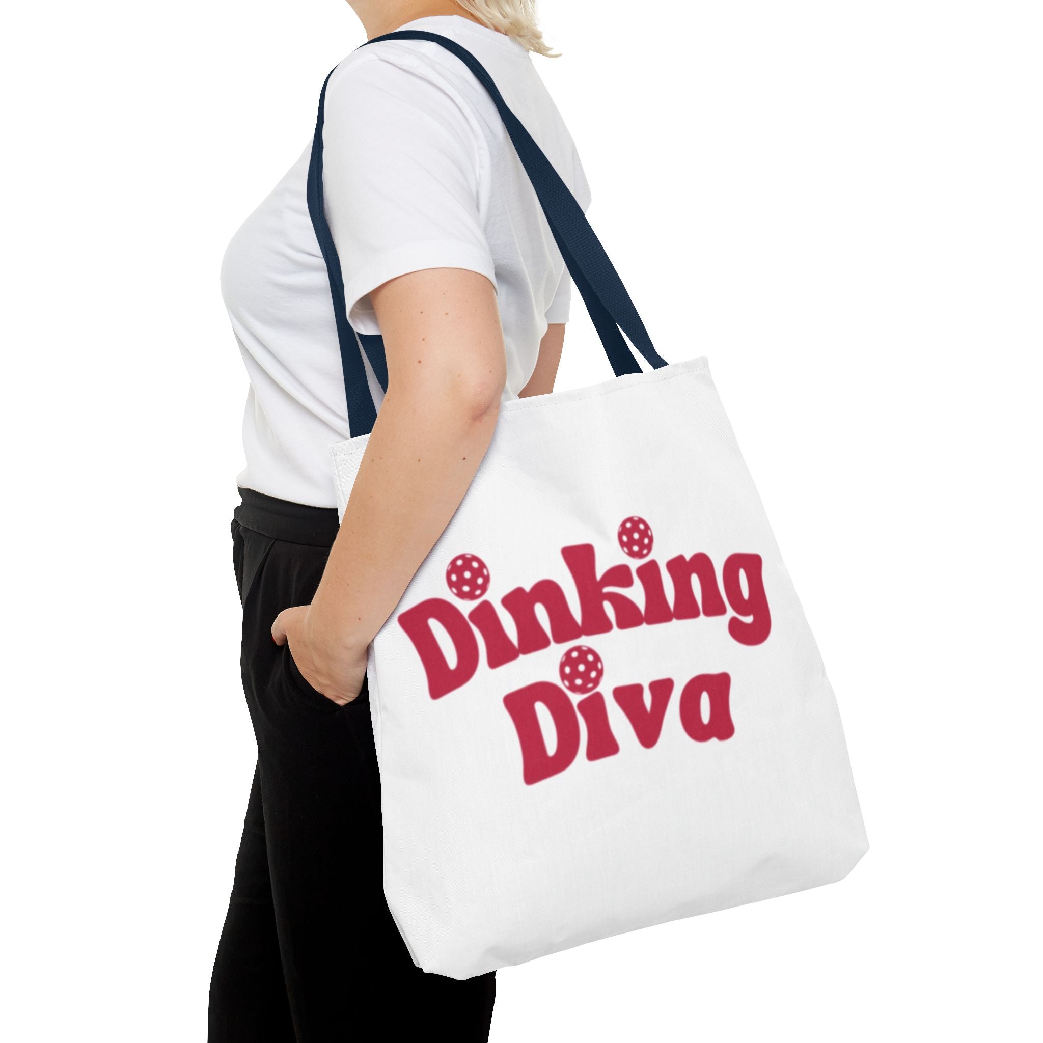 Large sustainable pickleball dinking diva tote bag by Printify, spacious accessory with colorful design for gear storage.