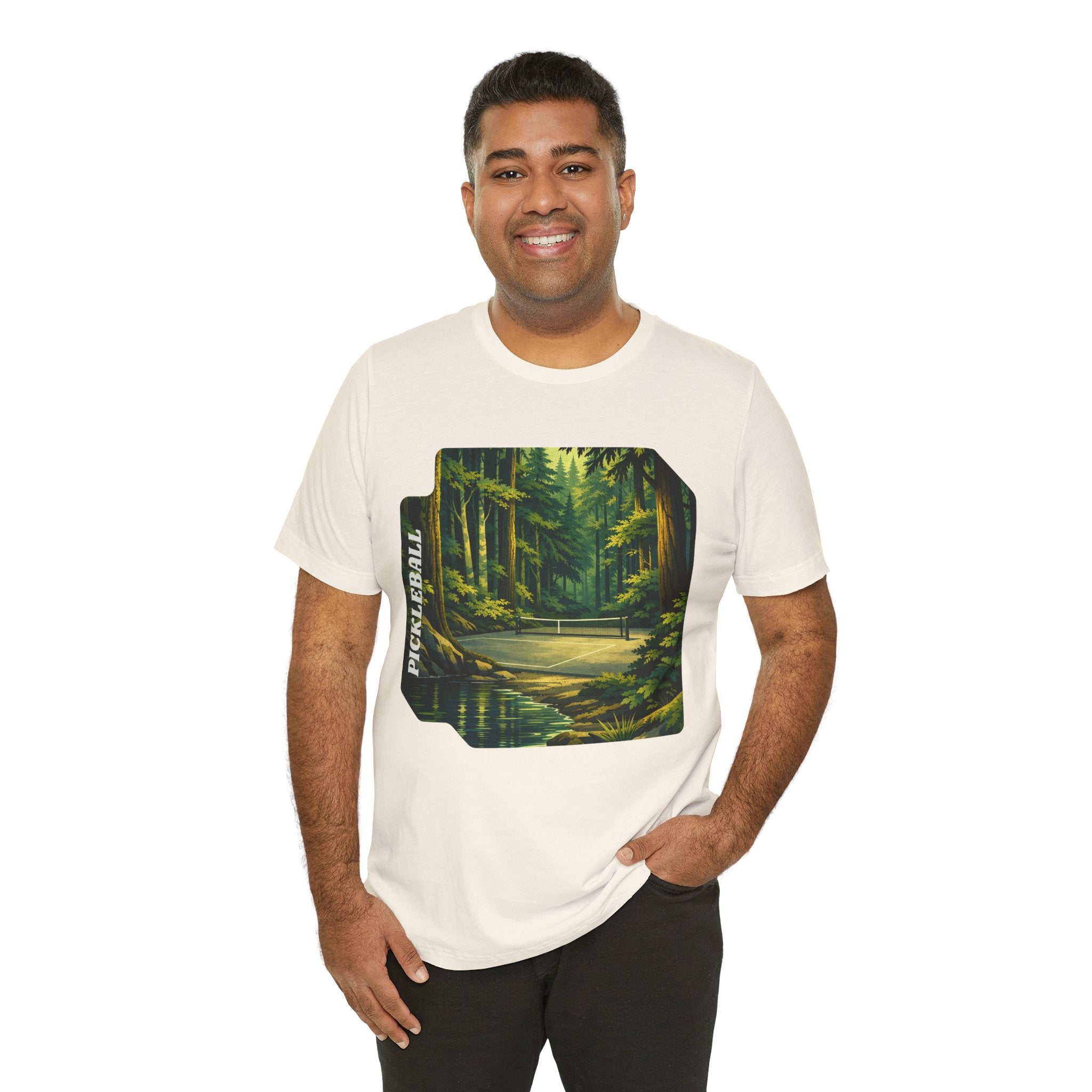 Unisex Hidden Forest Pickleball T-Shirt by Printify featuring Bainbridge Island tribute design on soft fabric.