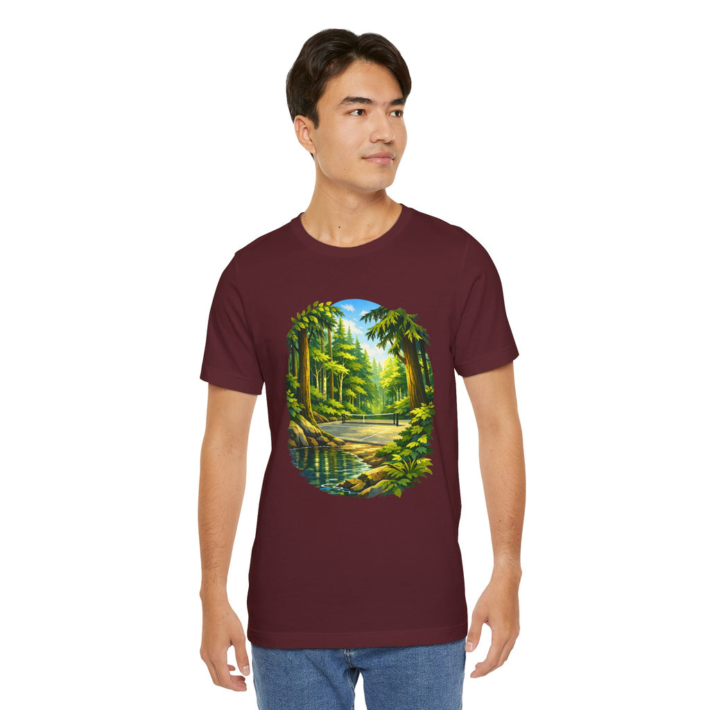 Unisex Hidden Forest Pickleball T-Shirt with Bainbridge Island tribute design, casual cotton tee by Printify.