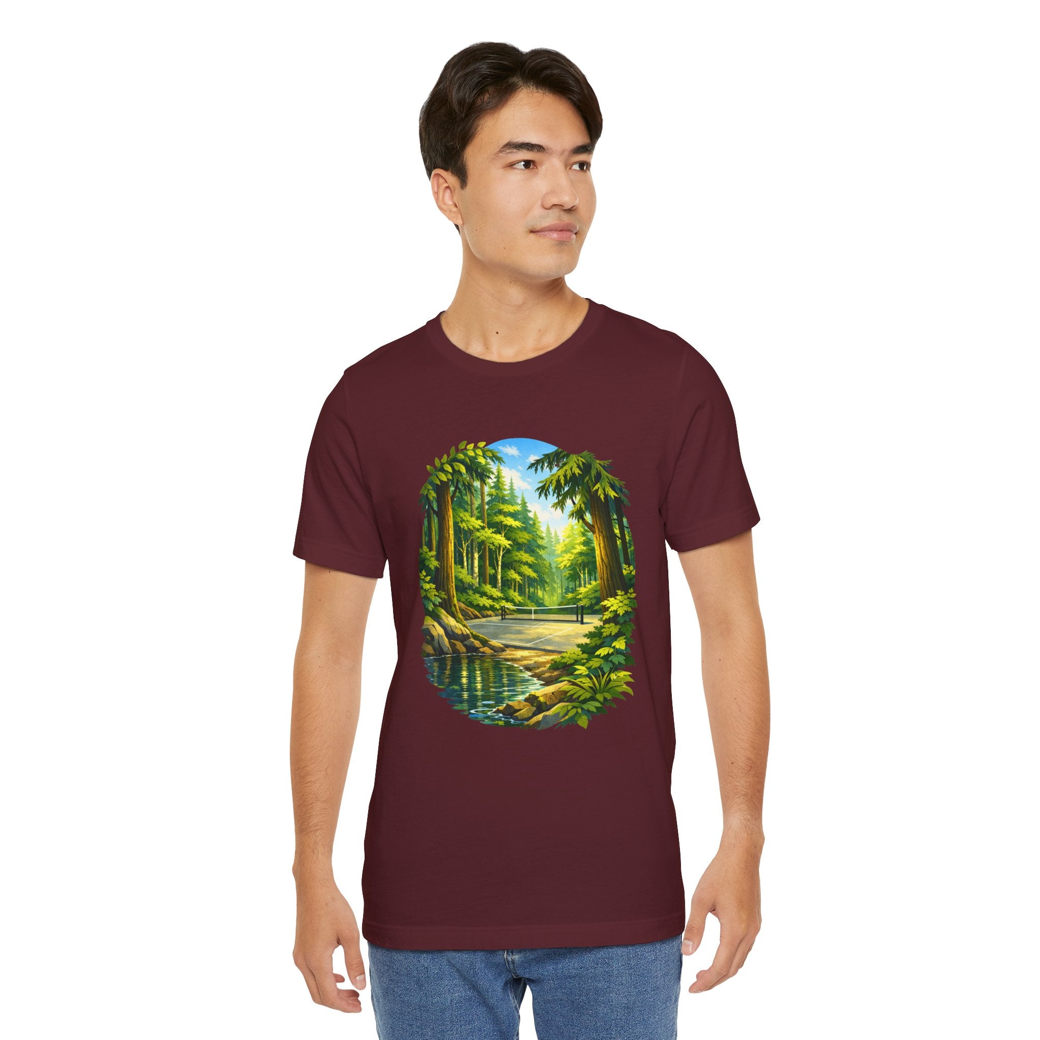 Unisex Hidden Forest Pickleball T-Shirt with Bainbridge Island tribute design, casual cotton tee by Printify.
