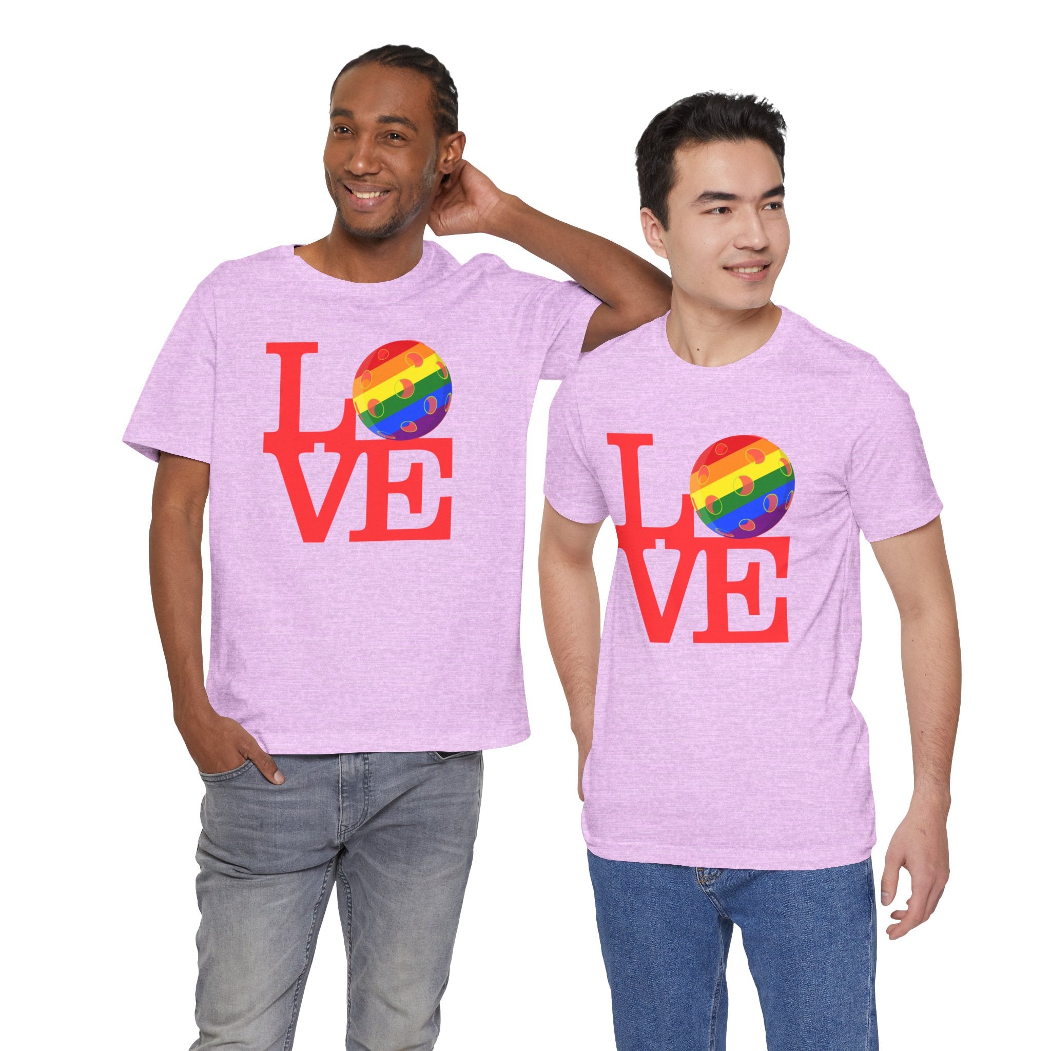 Rainbow LGBTQ2 Pride pickleball T-shirt by Printify featuring colorful pride flag design on a comfortable T-shirt.