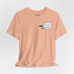 Personalized pickleball T-shirt with custom name and club paddle graphic, made by Printify, featuring vibrant design on cotton fabric.