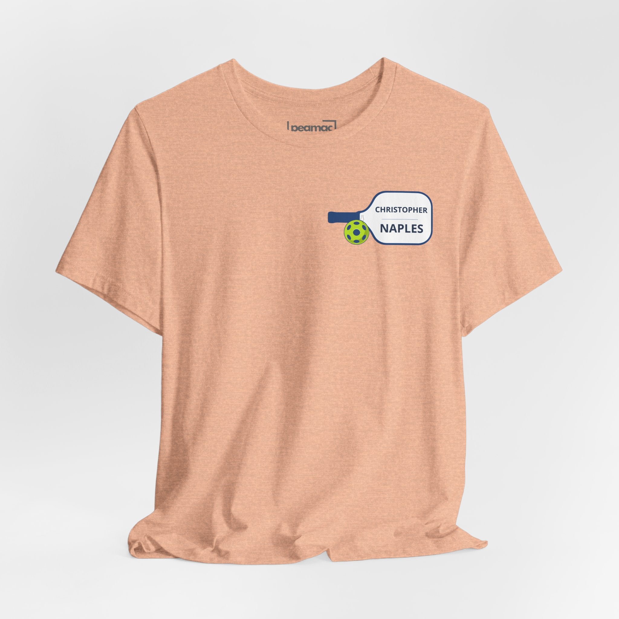 Personalized pickleball T-shirt with custom name and club paddle graphic, made by Printify, featuring vibrant design on cotton fabric.