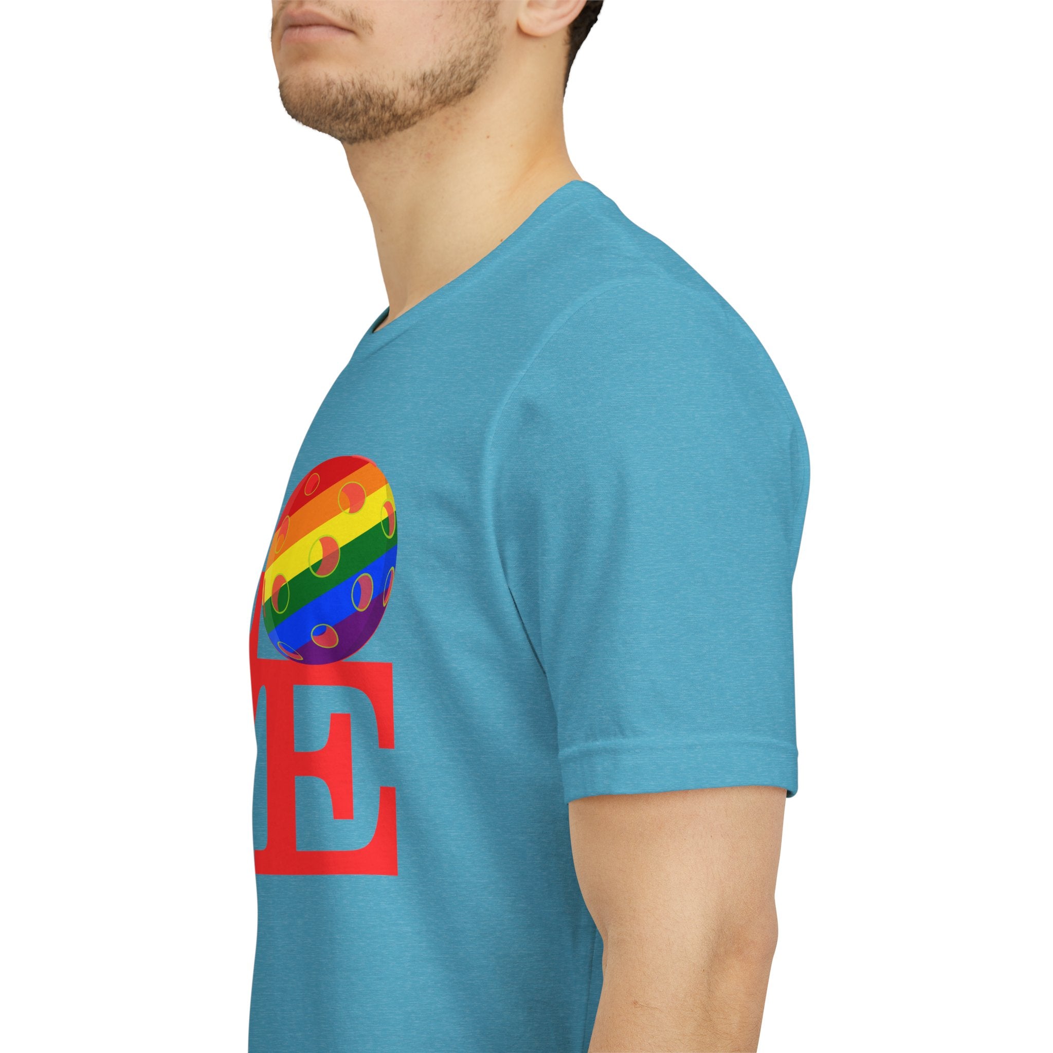 Rainbow LGBTQ2 pride T-shirt from Love Pickleball featuring colorful pride flag design on a comfortable Printify T-shirt