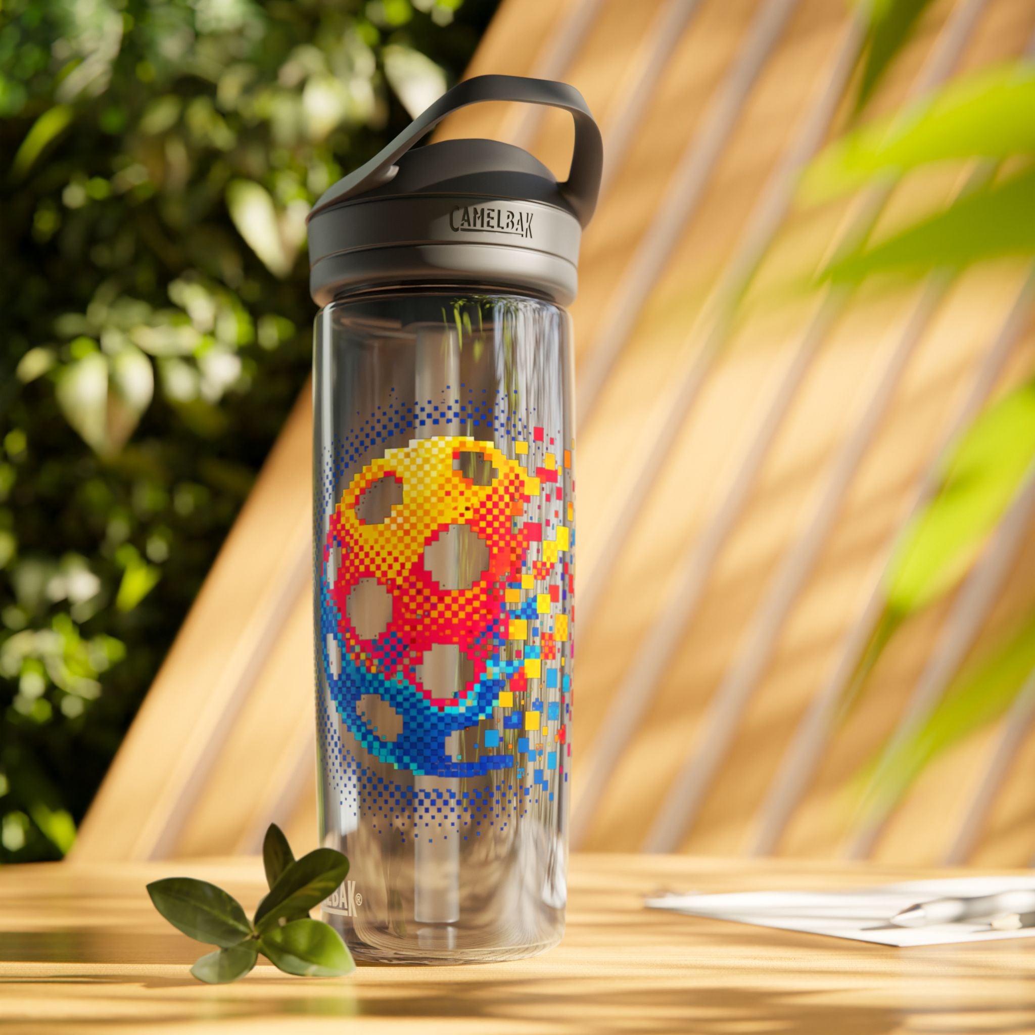 Pixelated Pickleball CamelBak 20oz sports water bottle mug with vibrant pickleball design and durable plastic construction.