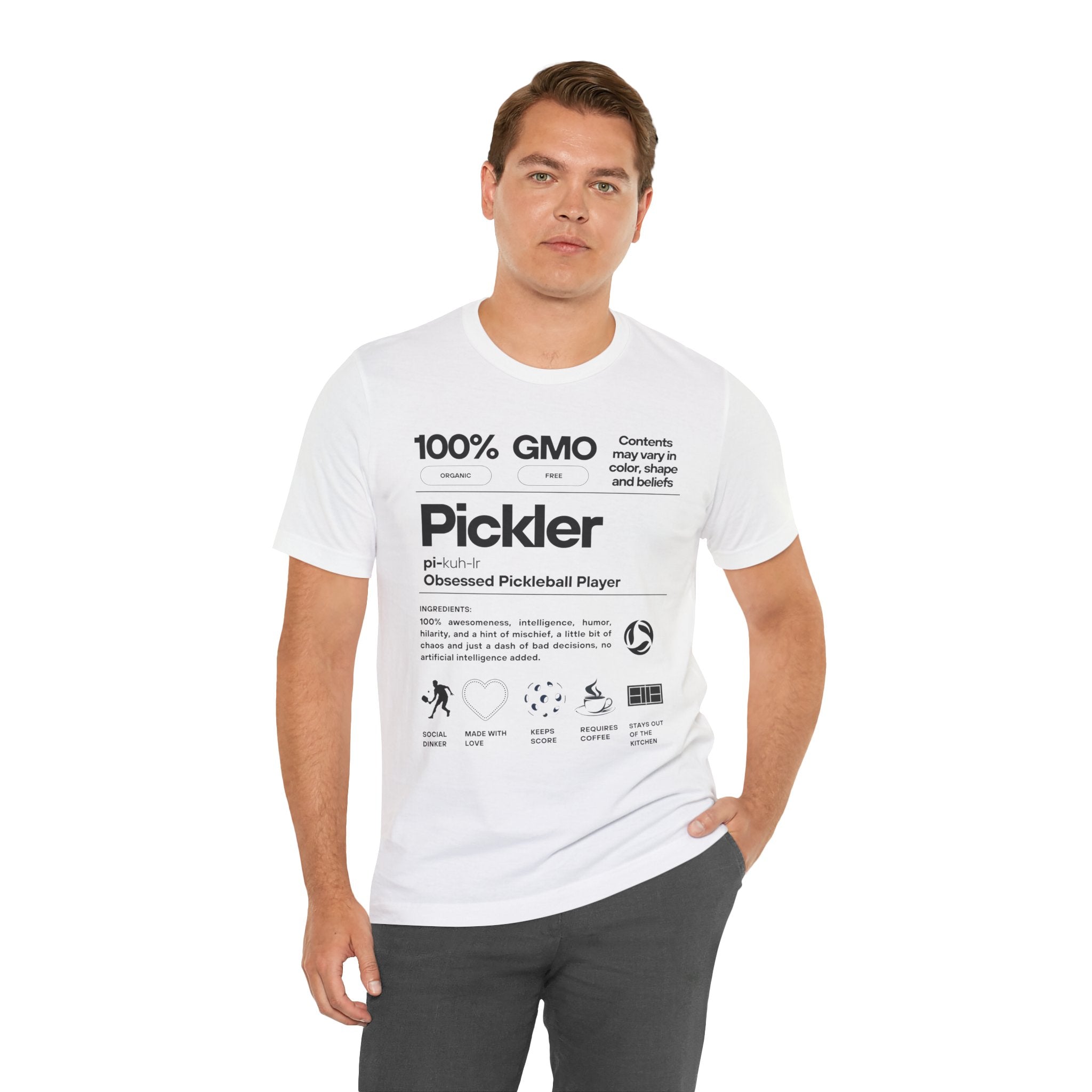 Men's black Pickler Funny Definitions T-Shirt featuring pickleball-related text, lightweight activewear by Printify.