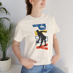 Women's retro-inspired pickleball T-shirt with vertical "PICKLEBALL" back print, by Printify, casual and sporty fit.