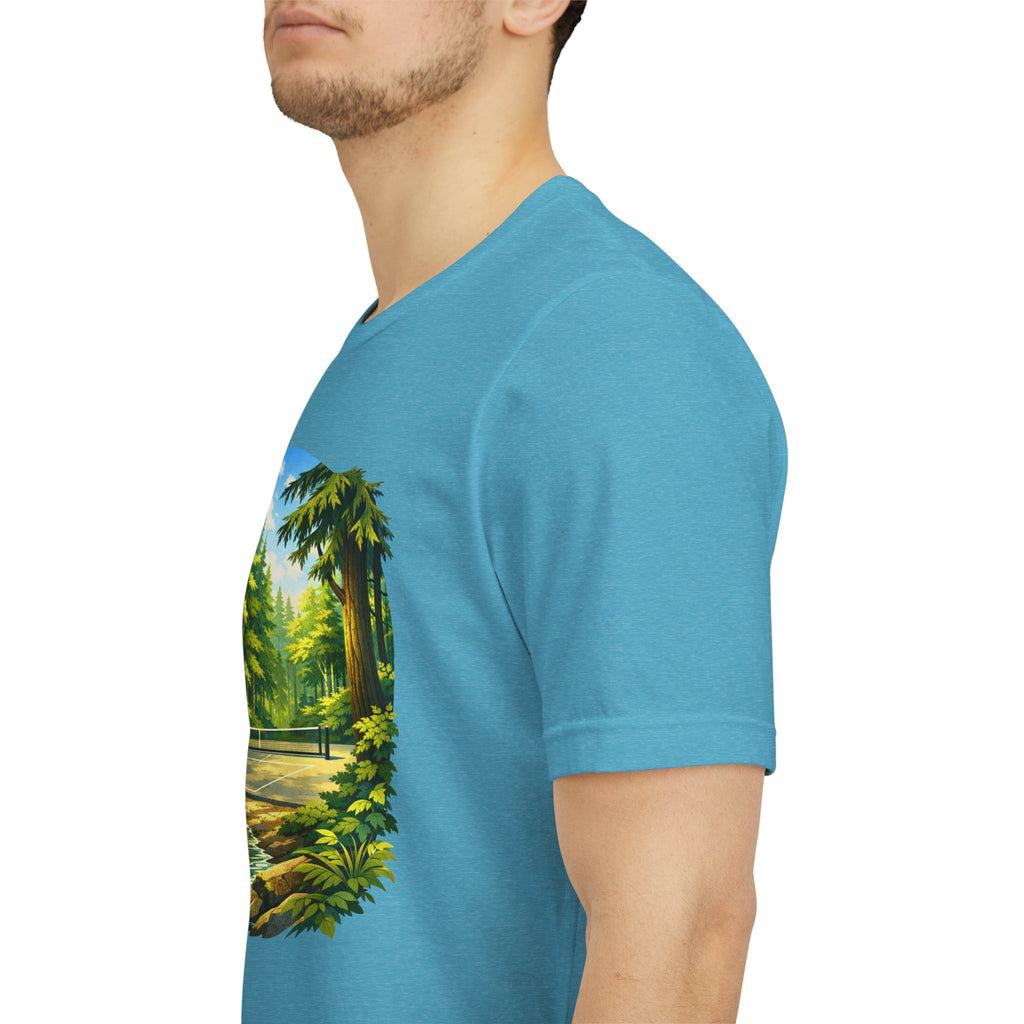 Unisex Hidden Forest Pickleball T-Shirt with Bainbridge Island tribute design, featuring a nature-inspired graphic on a comfortable tee.