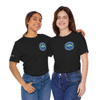 Personalized pickleball T-shirt by Printify with custom name on sleeve, club logo, and pickleball graphic on the back.