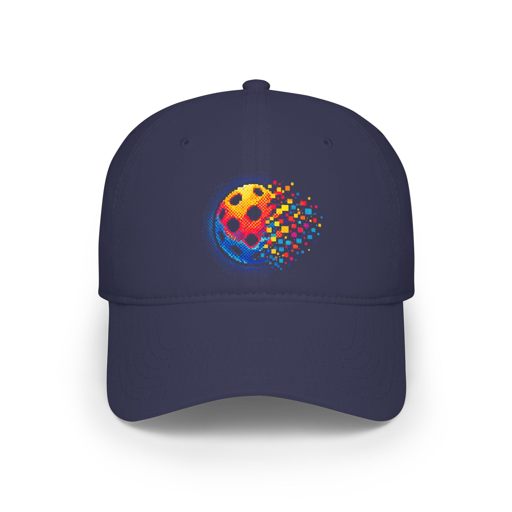 Matrix Burst Pickleball Cap, low profile cotton baseball hat by Printify, featuring a colorful burst design and curved brim.