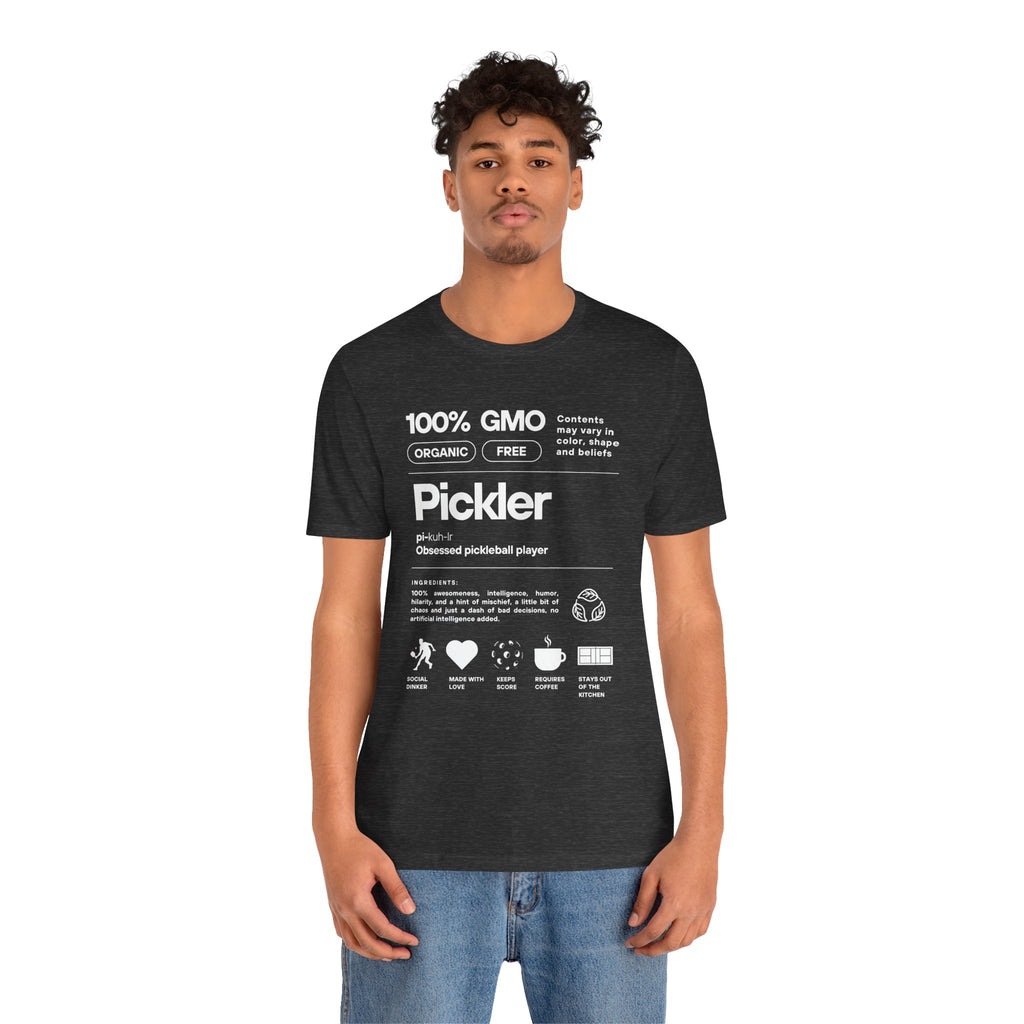 Men's Pickler Funny Definitions T-Shirt by Printify, lightweight white activewear with humorous pickleball-themed text.