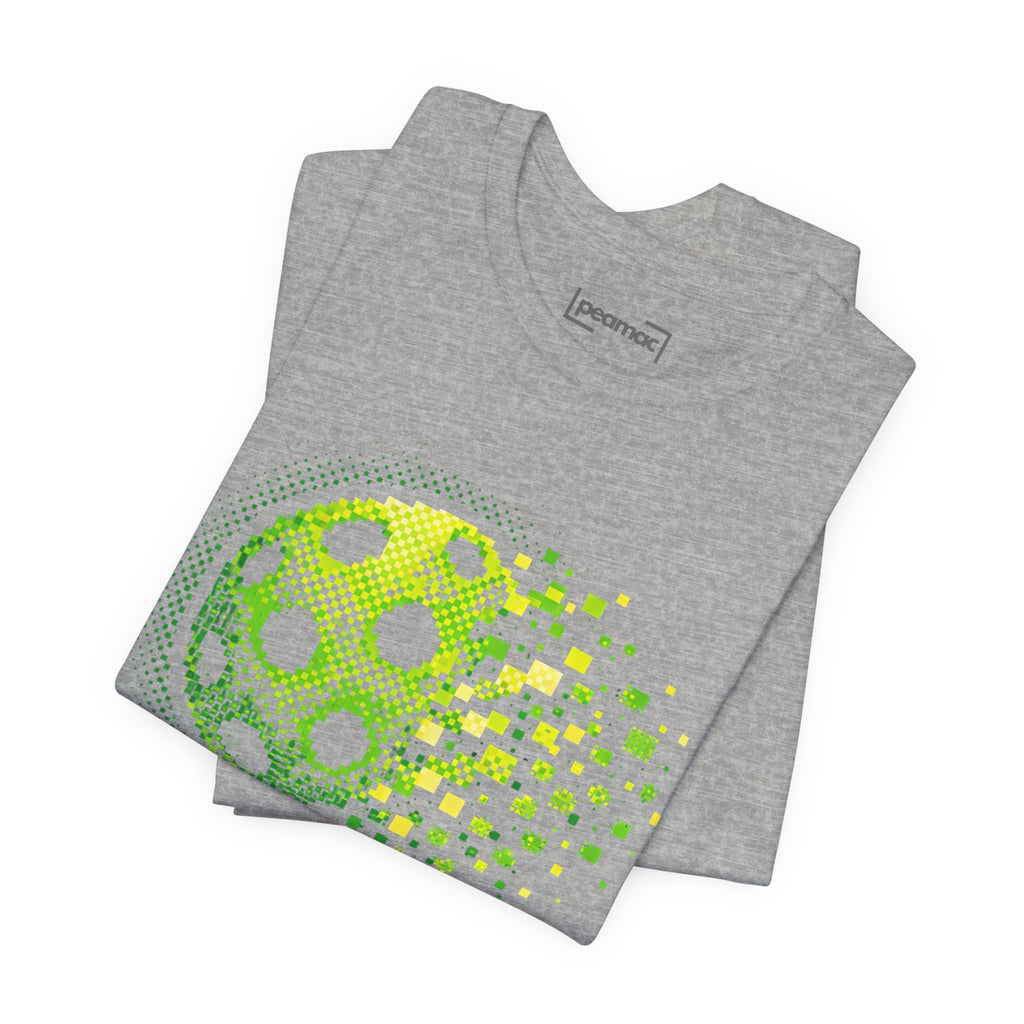 Green Matrix Burst Pickleball T-Shirt with retro court graphic, casual unisex tee by Printify, designed for sports and everyday wear.