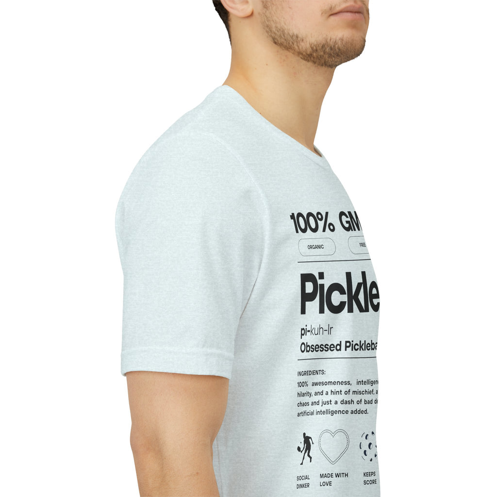 Men's black Pickler Funny Definitions T-Shirt with pickleball-themed text, lightweight activewear by Printify.