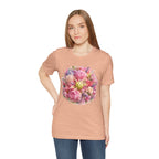 Peony Pickleball Tee by Printify, premium cotton unisex T-shirt with a colorful peony pickleball design on the front.