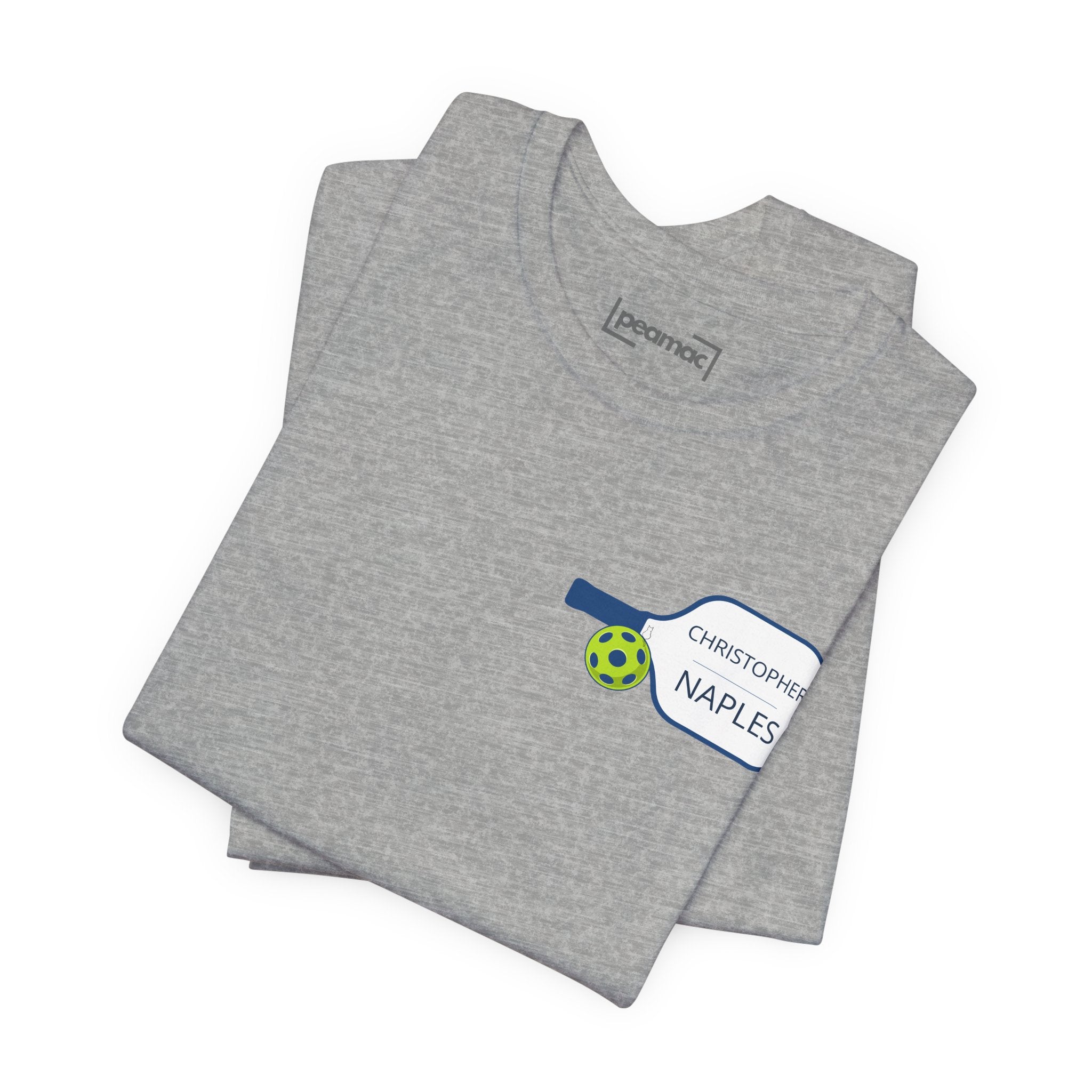 Personalized pickleball T-shirt by Printify featuring custom name and club on paddle graphic design, casual athletic wear.