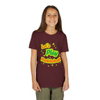 Bright neon pickleball graphic youth tee for kids, featuring playful design on a kids' apparel shirt by Printify.