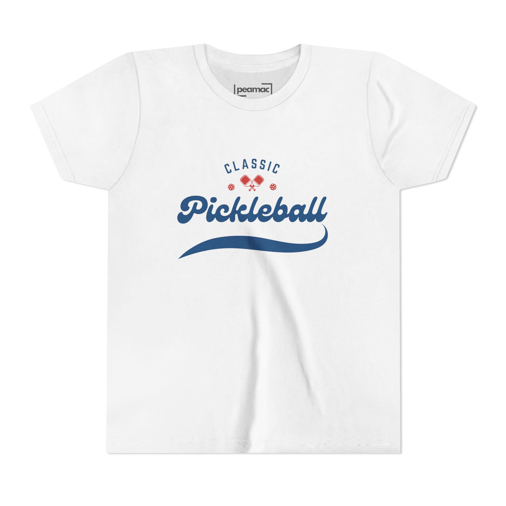 Kids retro pickleball T-shirt by Printify, featuring colorful vintage-style design for boys and girls, casual youth sportswear.