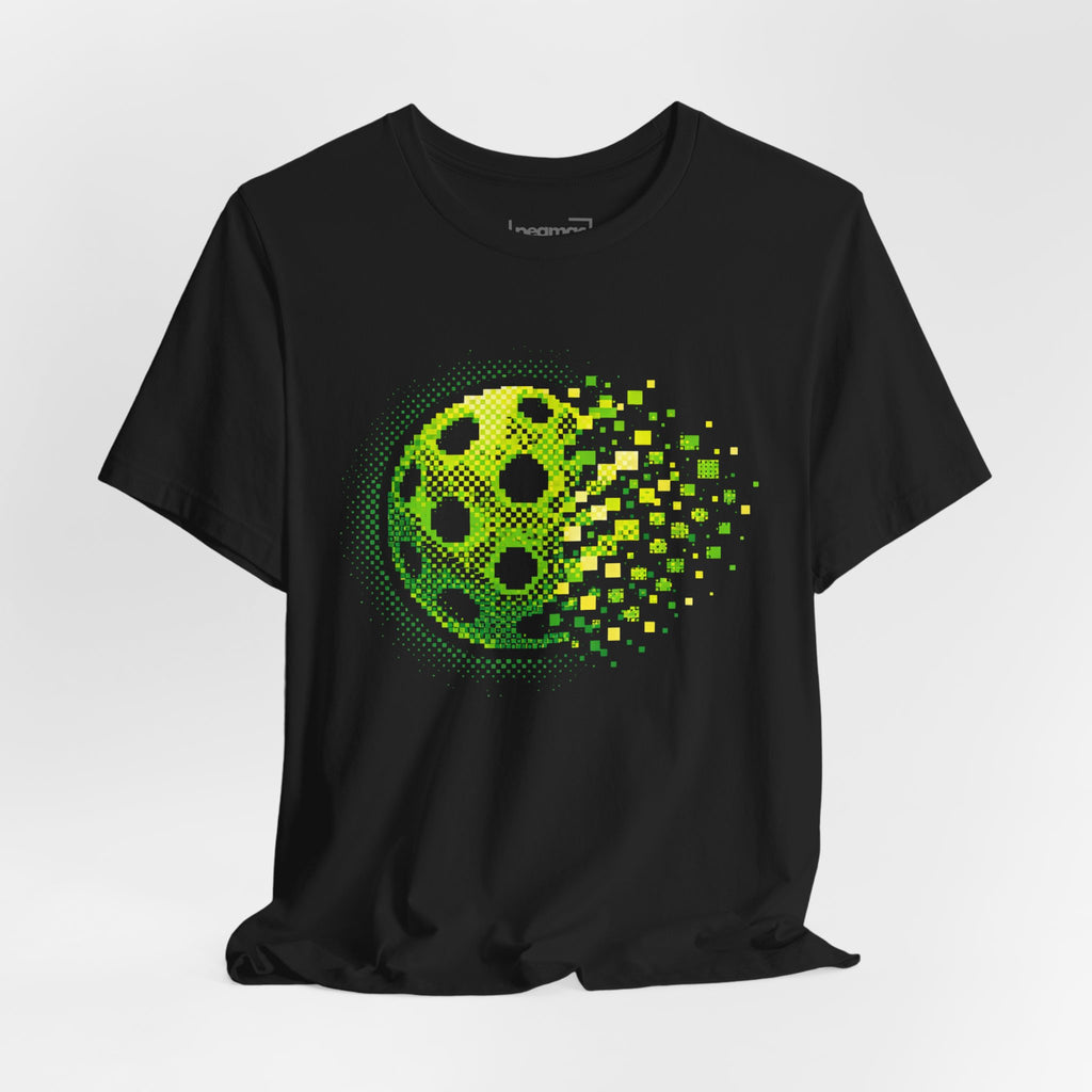 Green Matrix Burst Pickleball T-shirt with retro court graphic, short sleeve sports tee by Printify.