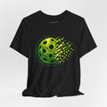Green Matrix Burst Pickleball T-shirt with retro court graphic, short sleeve sports tee by Printify.