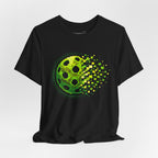 Green Matrix Burst Pickleball T-shirt with retro court graphic, short sleeve sports tee by Printify.