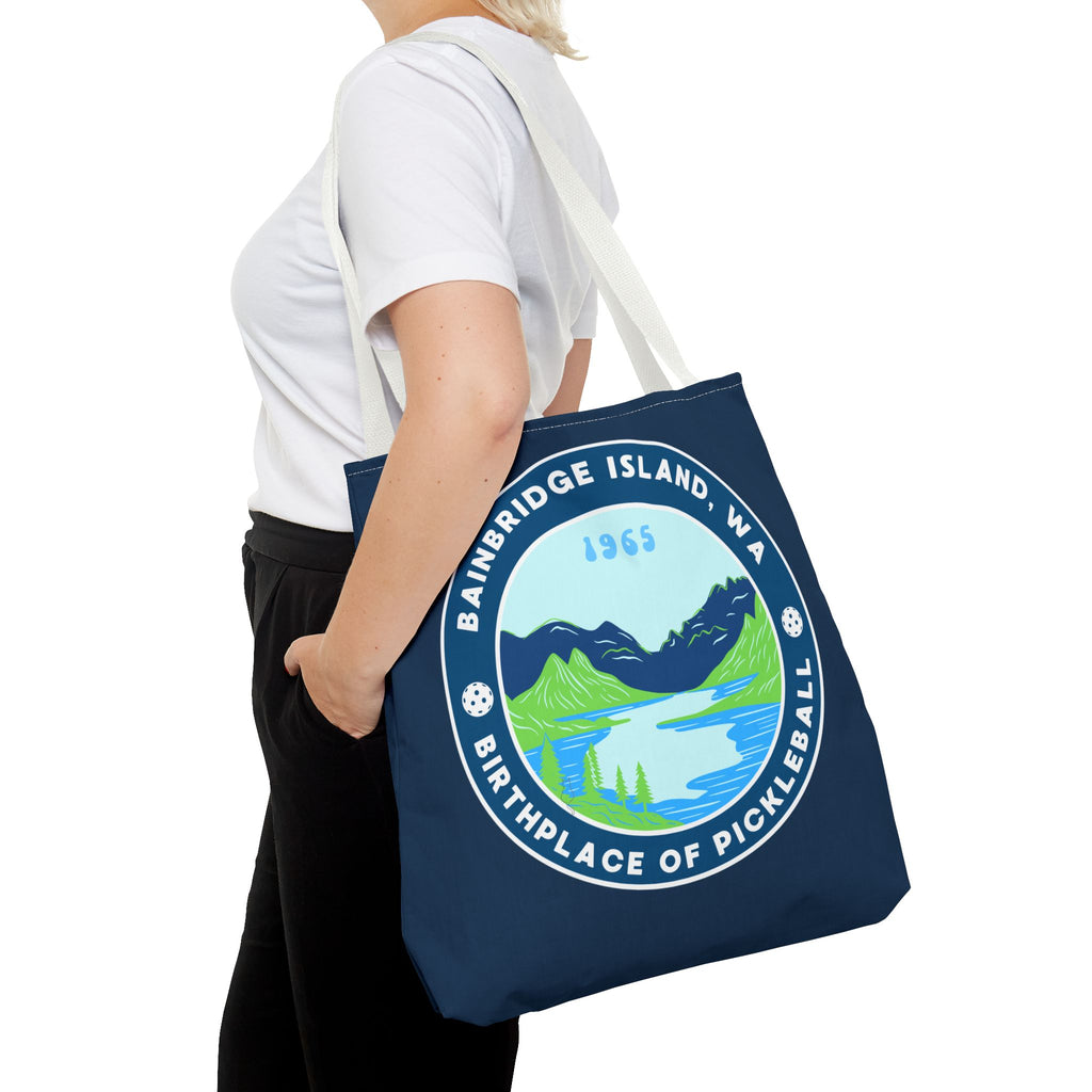 Large Printify pickleball tote bag with Bainbridge Island WA design, perfect for carrying pickleball gear.