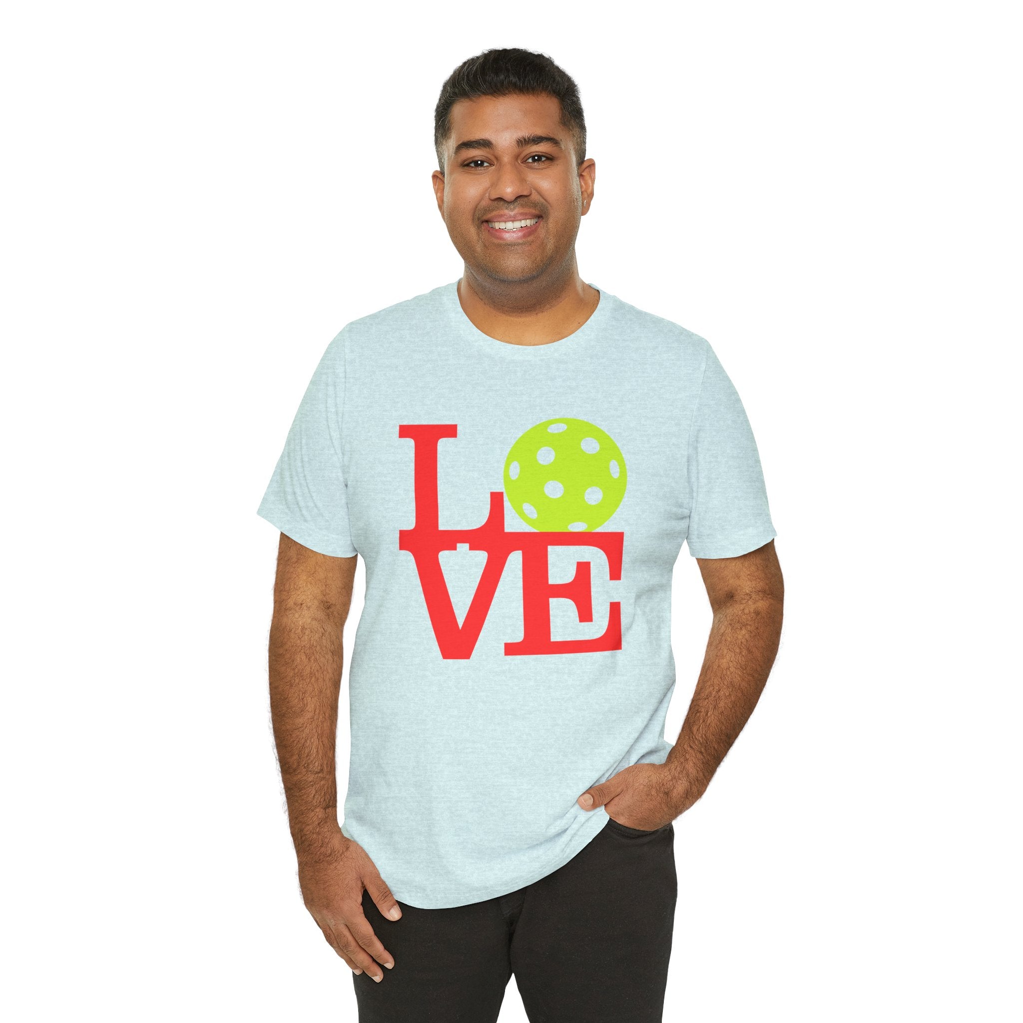 Neon Pop Art Pickleball LOVE T-Shirt by Printify, featuring vibrant graphic design on a premium cotton tee.