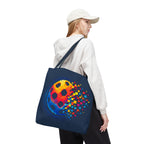 Matrix Burst Pickleball Large Navy Tote Bag — Retro Digital Pickleball Design