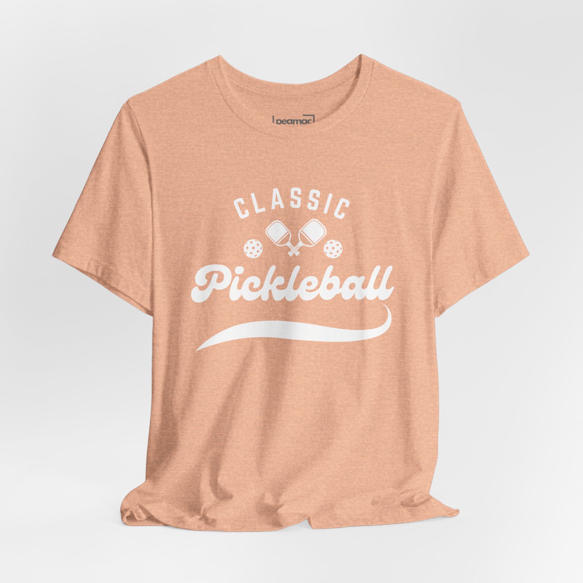 Classic pickleball T-shirt with "Pickleball" script design, comfortable casual wear for pickleball enthusiasts.