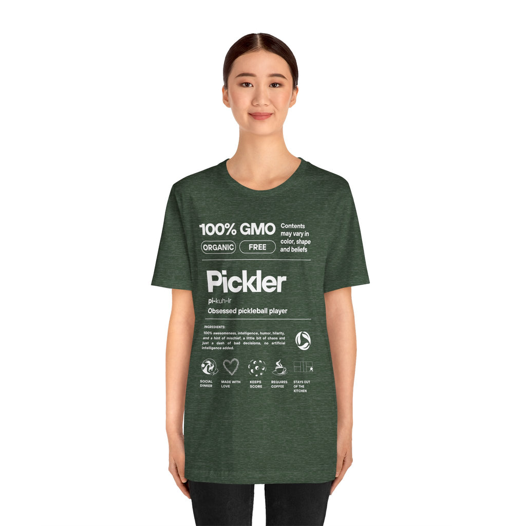 Women's Pickler Funny Definitions T-Shirt with white text, lightweight activewear designed for pickleball enthusiasts by Printify.