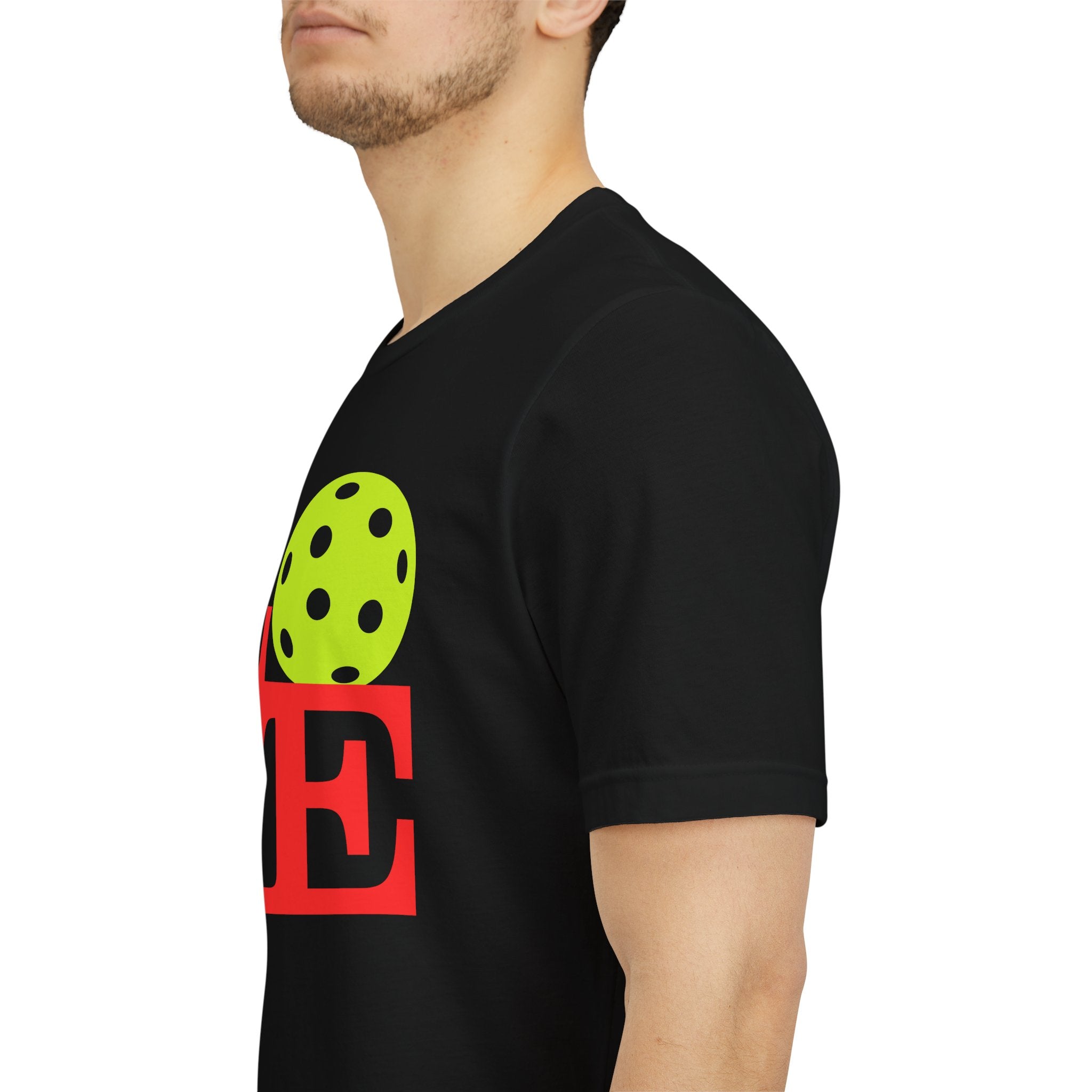 Neon colorful Love Pickleball T-shirt by Printify, featuring pop art style design on a premium cotton tee.
