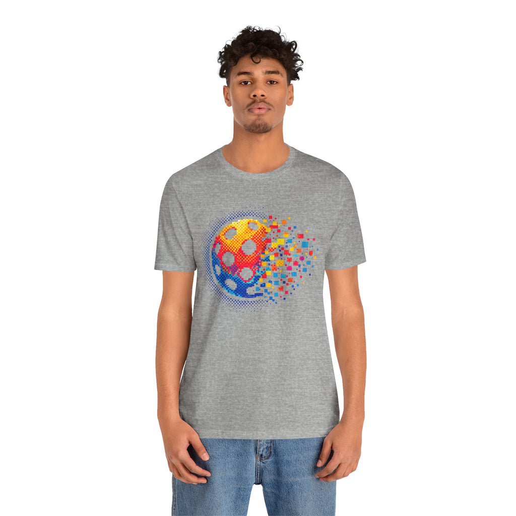 Matrix Burst Pickleball Tee by Printify featuring a retro court graphic on a stylish T-shirt, ideal for pickleball enthusiasts.