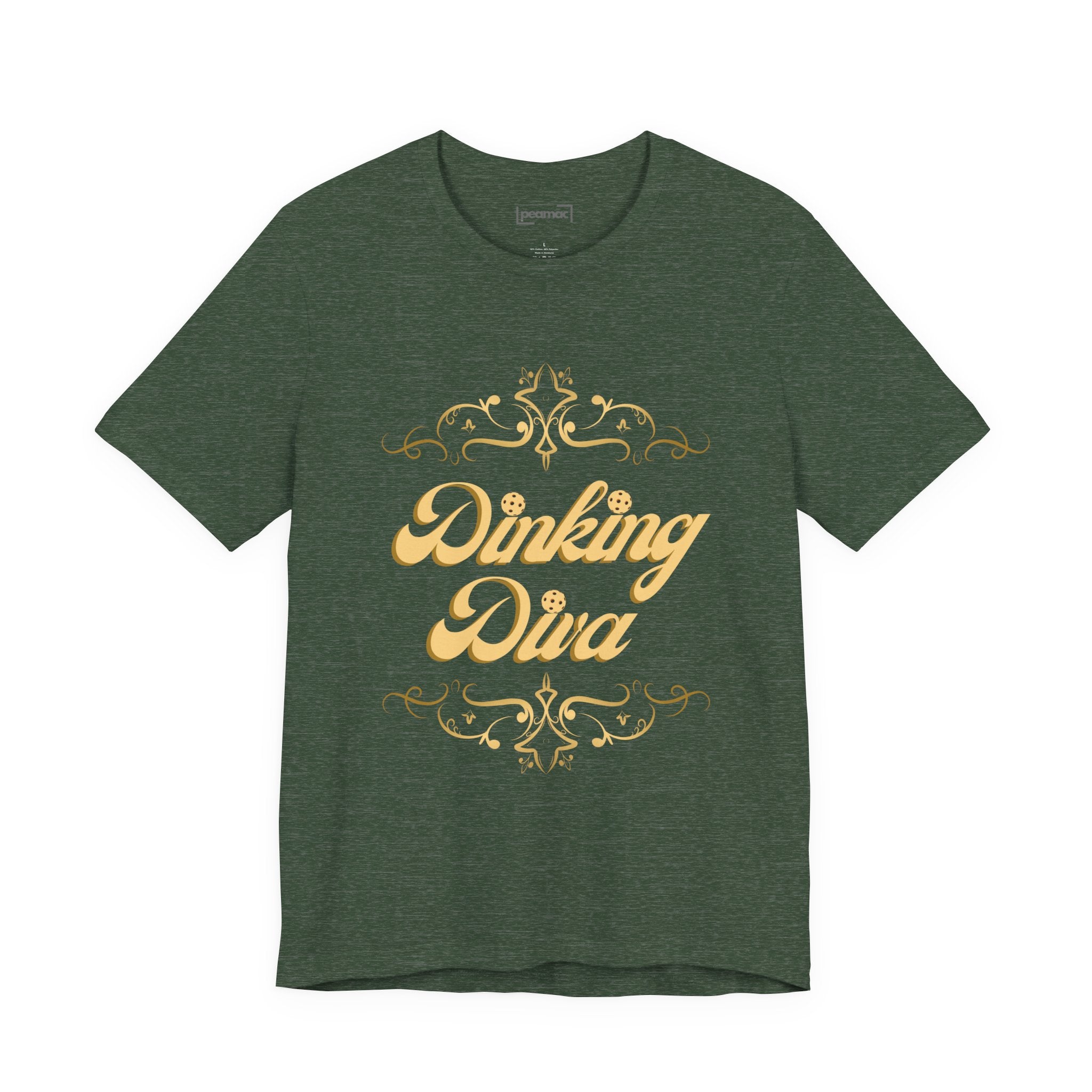 Dinking Diva Pickleball Tee | Gold Filigree Design, Elegant & Soft Sports T-shirt | 8 colors - Sizes Small to 3XL | Gift for Players