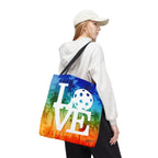 Palm rainbow tote bag by Printify featuring tropical pickleball love design, court-ready shoulder bag for tennis and pickleball enthusiasts