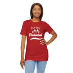 Classic pickleball T-shirt with "Pickleball" script design, comfortable casual tee for pickleball players by Printify.