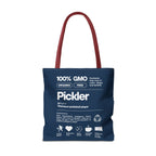 Large navy pickleball tote bag with humorous "Pickler" male design, durable shoulder bag for carrying pickleball gear.