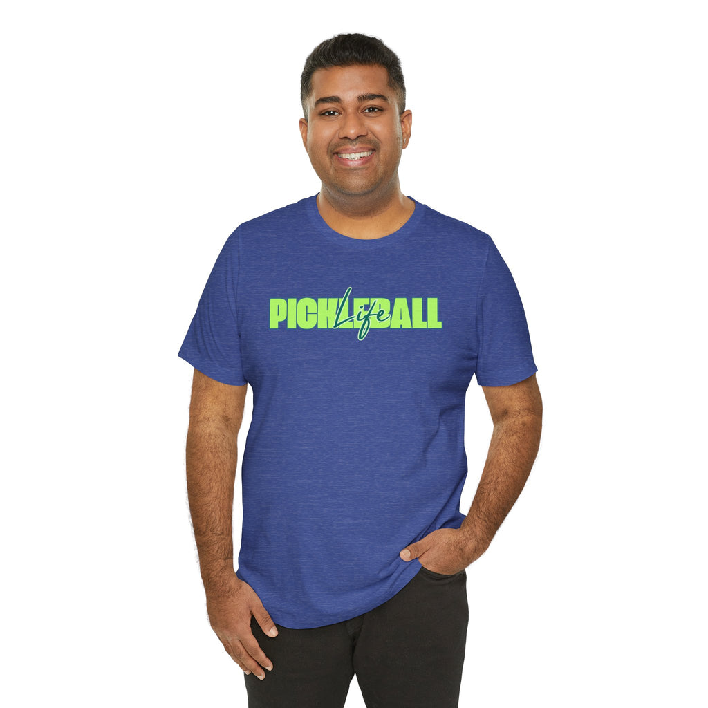 Pickleball Life Unisex T-Shirt — Bold Green & Blue Graphic Tee-PeaMac Tees