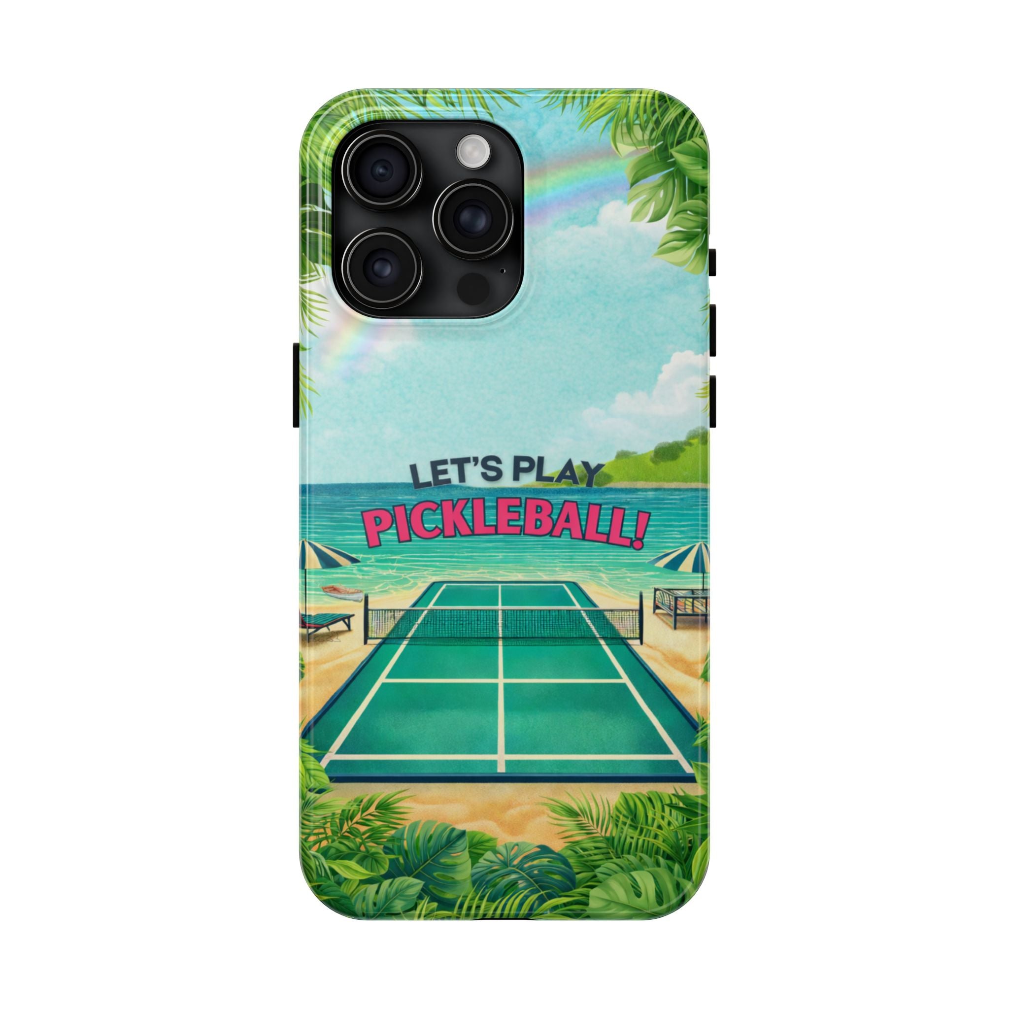Let's Play Pickleball! Tropical Tough Phone Case | Supports Wireless Charging | Compatible with iPhone and Samsung smartphones