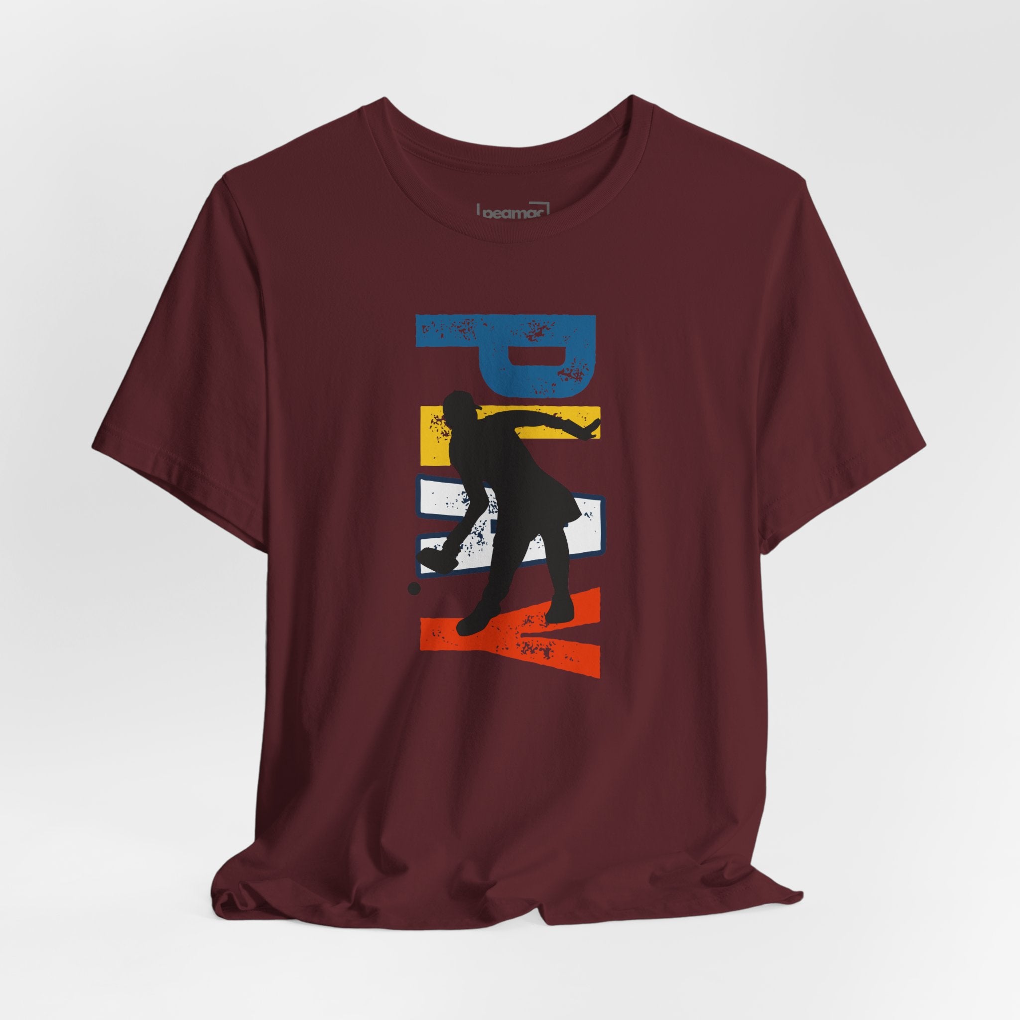 Women's retro-inspired pickleball T-shirt with vertical 'PICKLEBALL' back print, by Printify.