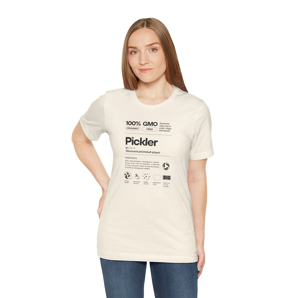 Women's Pickler Funny Definitions T-Shirt with black text, lightweight activewear, perfect for pickleball enthusiasts.