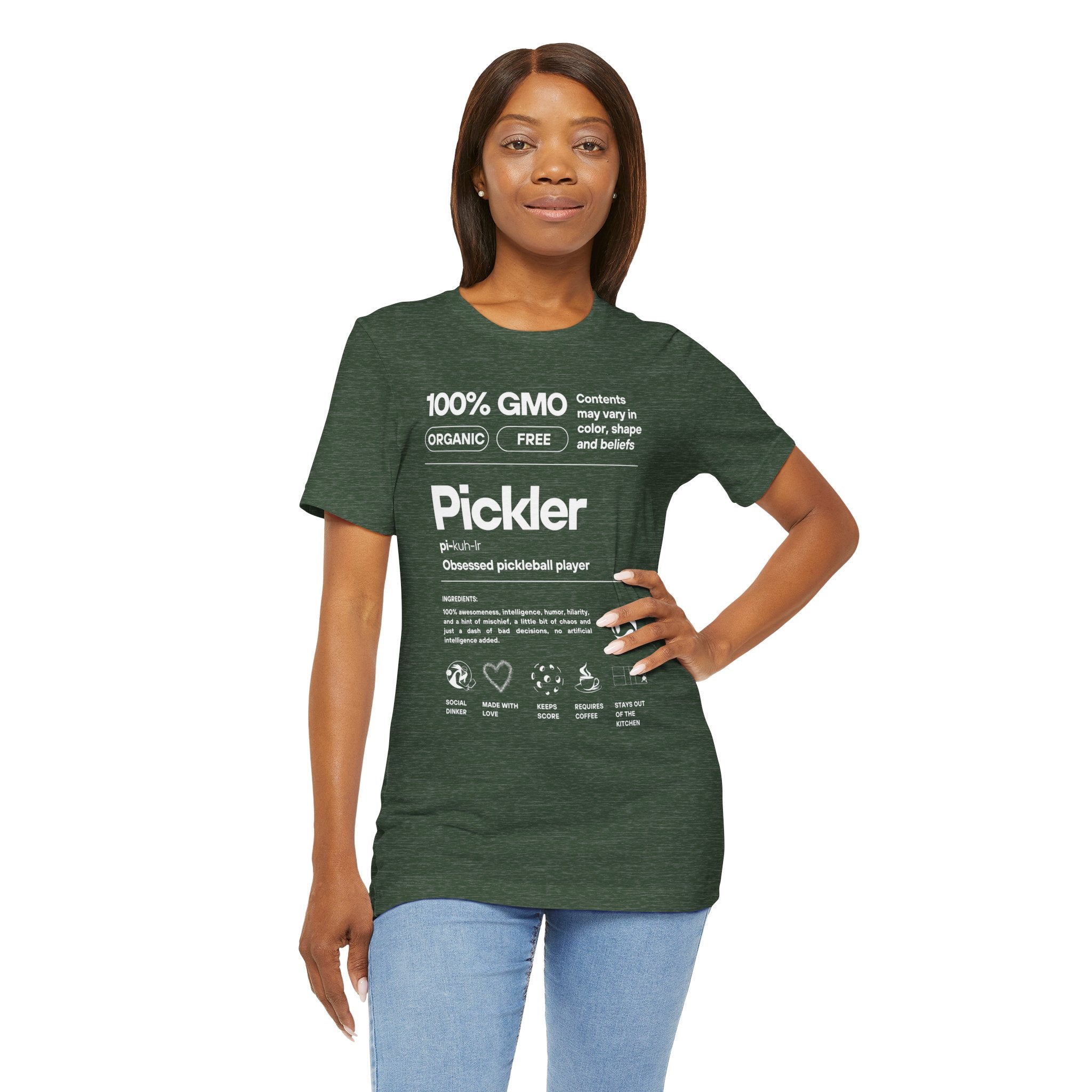 Women's Pickler Funny Definitions T-Shirt with white text, lightweight activewear, perfect for pickleball enthusiasts.
