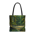 Hidden Pickleball Court on a Forest Path Large Tote Bag — Scenic Woodland Landscape All-Over Print