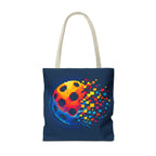 Matrix Burst Pickleball Large Navy Tote Bag — Retro Digital Pickleball Design