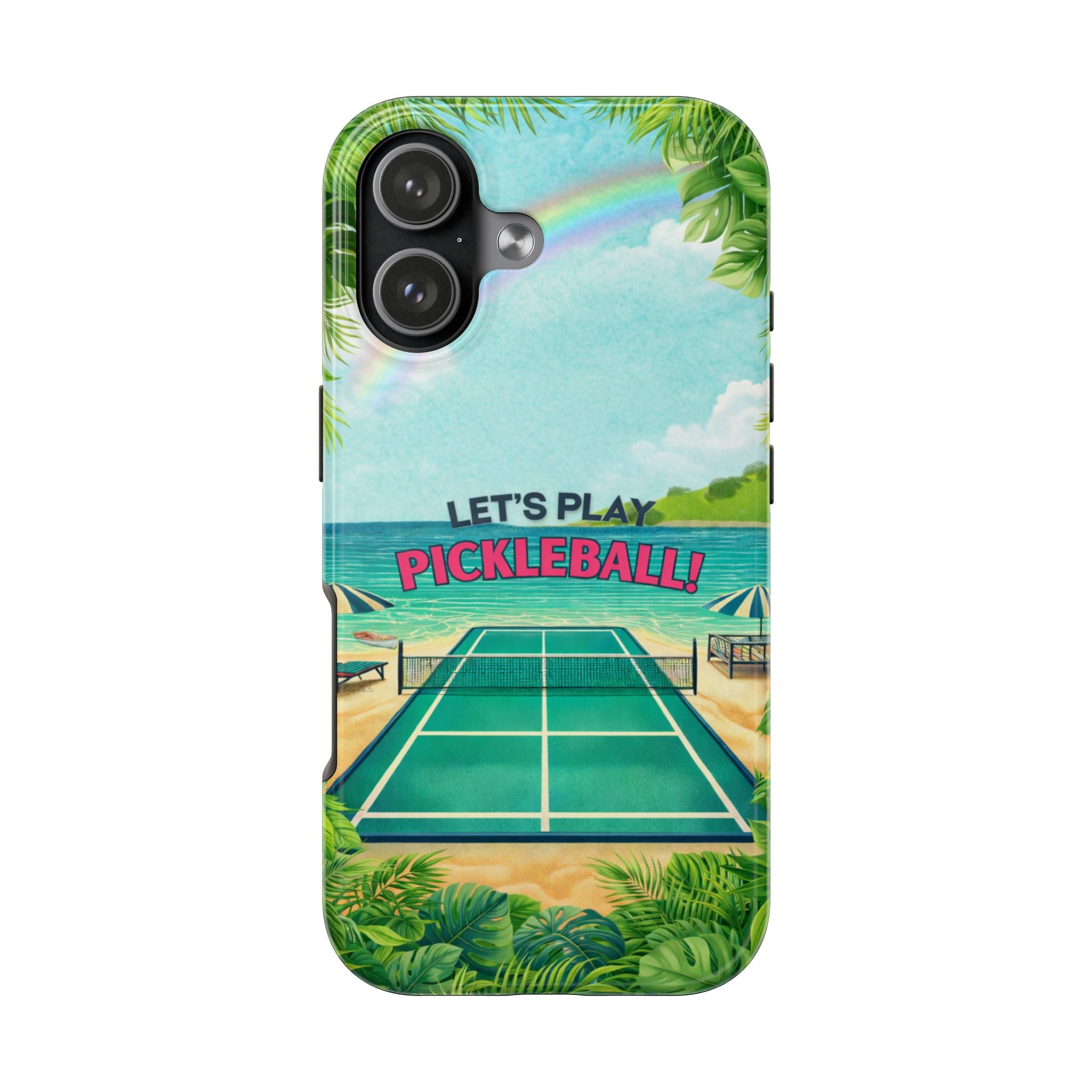 Let's Play Pickleball! Tropical Tough Phone Case | Supports Wireless Charging | Compatible with iPhone and Samsung smartphones