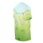 Unisex Pickleball Summer Breeze Tee with green leaf wave all-over print, breathable and stylish for active summer wear.