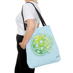 Matrix Burst pickleball tote bag in green, yellow, and light blue, 18x18 inches, with spacious design and colorful pattern.