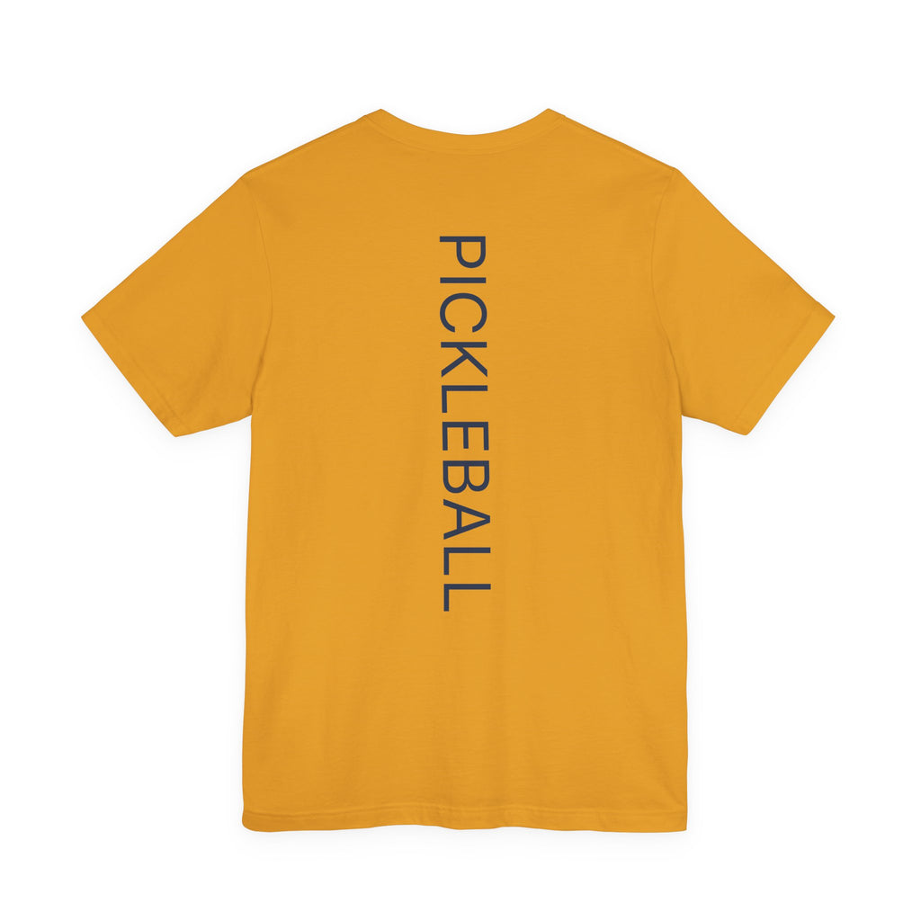Personalized pickleball T-shirt by Printify featuring custom name and club with paddle graphic design on the front.