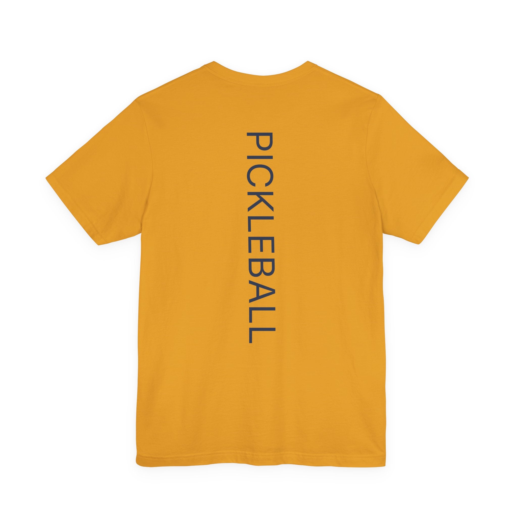 Personalized pickleball T-shirt by Printify featuring custom name and club with paddle graphic design on the front.