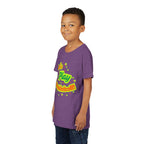 Youth neon pickleball graphic T-shirt for kids, featuring a playful design from Printify with colorful pickleball imagery.