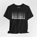 Pickleball x5 Gradient Stack T-shirt featuring colorful pickleball graphic on a casual men's T-shirt by Printify.