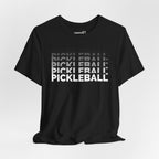 Pickleball x5 Gradient Stack T-shirt featuring colorful pickleball graphic on a casual men's T-shirt by Printify.